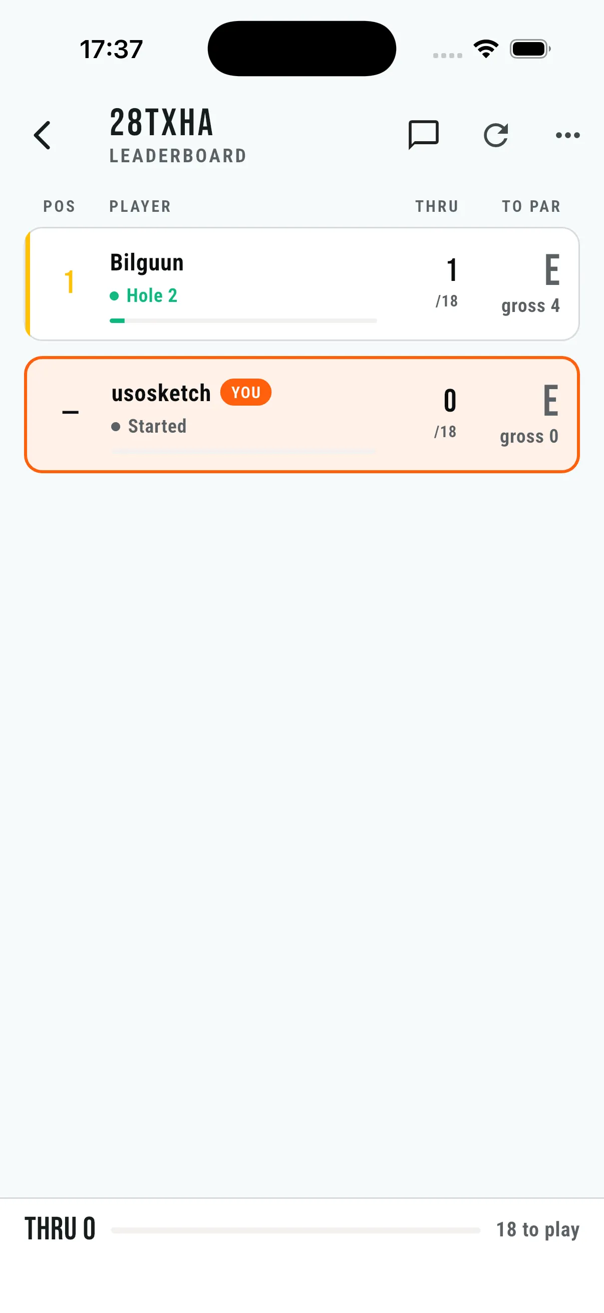 Live leaderboard at the start of an online round
